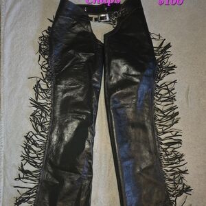 Fringed Black Leather Chaps